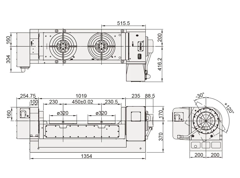 Двухшпиндельный наклонно-поворотный стол Detron GTFAE-320H-2W-450