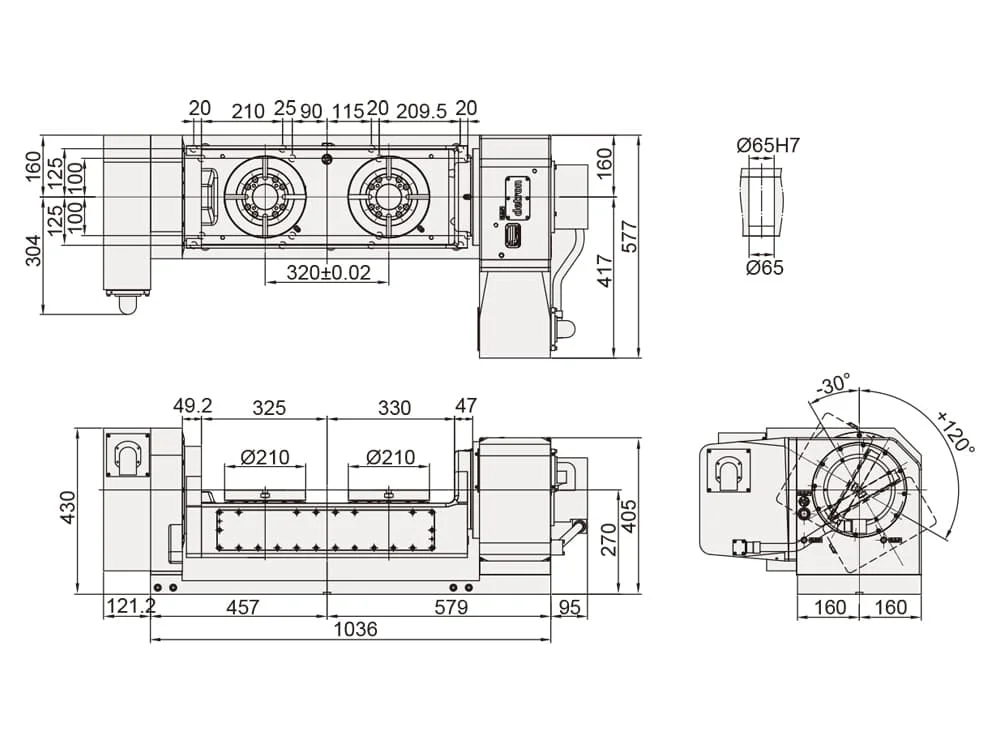 Двухшпиндельный наклонно-поворотный стол Detron GTFAE-210S-2W-320