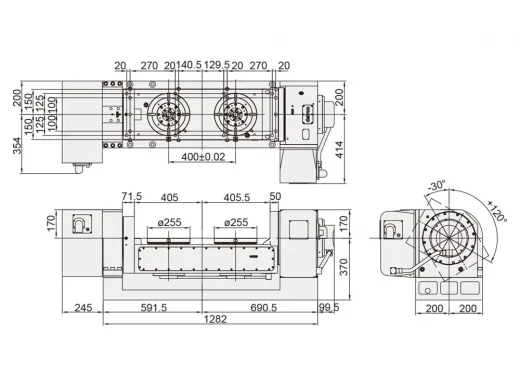 Двухшпиндельный наклонно-поворотный стол Detron GTFAE-255H-2W-400