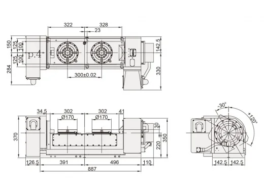 Двухшпиндельный наклонно-поворотный стол Detron GFA-170S-2W-300