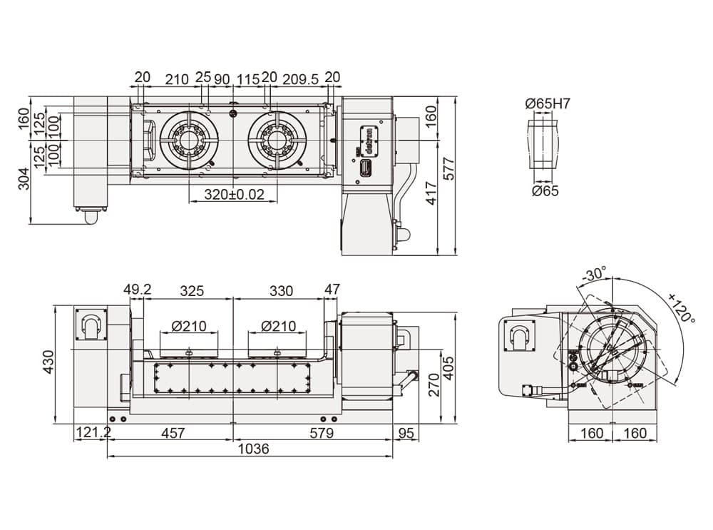 Двухшпиндельный наклонно-поворотный стол Detron GTFAE-210S-2W-320