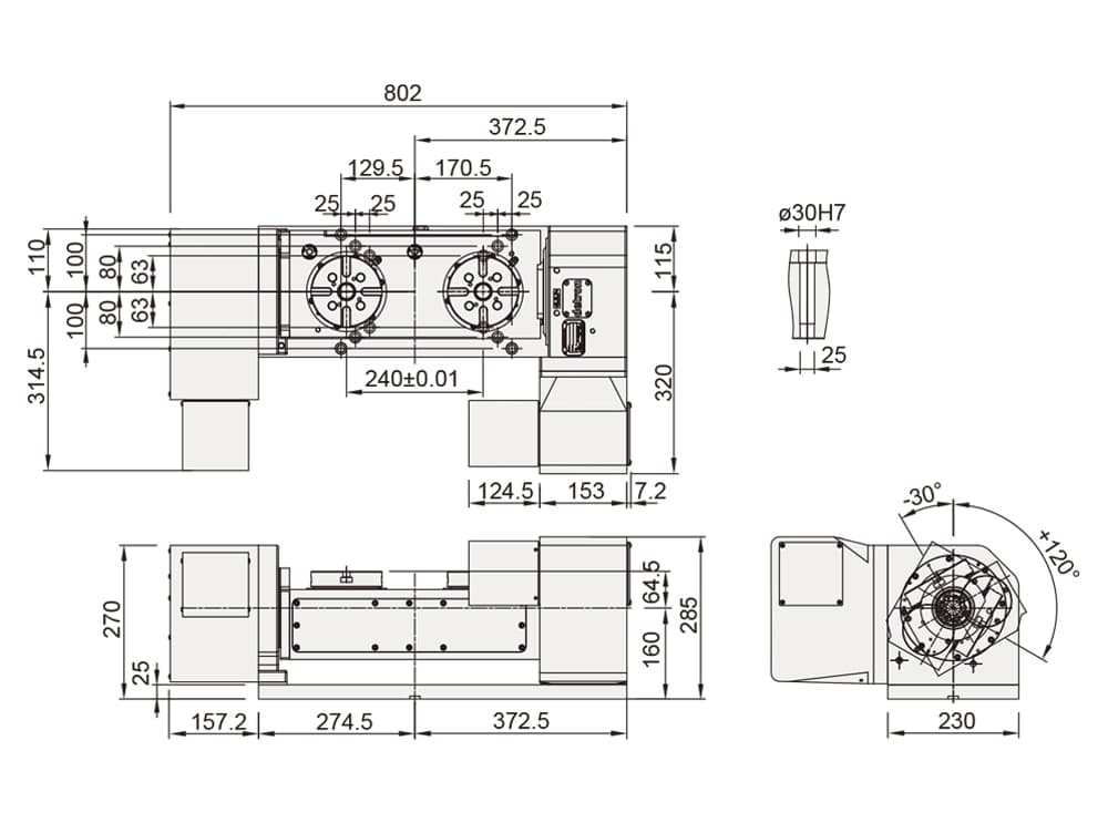 Двухшпиндельный наклонно-поворотный стол Detron GFA-125S-2W-240
